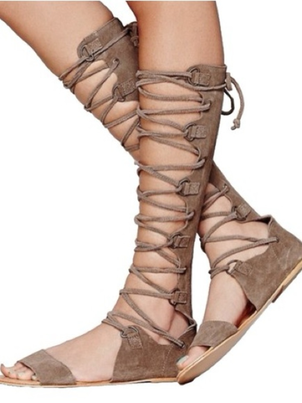 Free People Women’s Knee-High Lace-Up Gladiator Sandals in Taupe